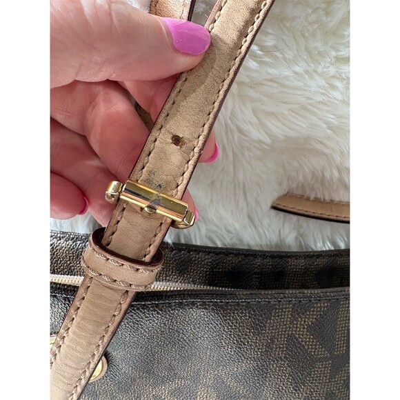 Michael Kors Jet Set Logo Tote Bag Womens Large Brown Top Zip Gold Tone - Picture 4 of 8